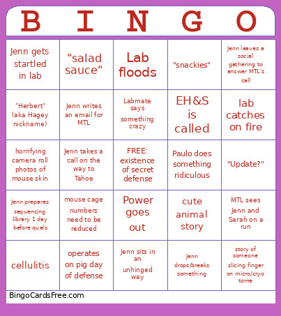 Let Jenn Finish Bingo Card