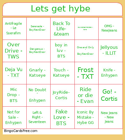 Let’s Get Hybe Bingo Card