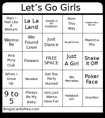Let’s Go Girls Bingo Card