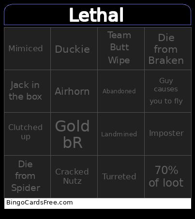 Lethal Bingo Card