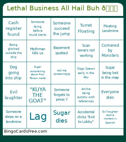 Lethal Business All Hail Buh 🐛 Bingo