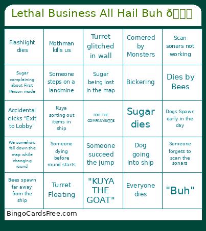 Lethal Business All Hail Buh 🐛 Bingo