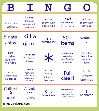 Lethal Company Bingo Card