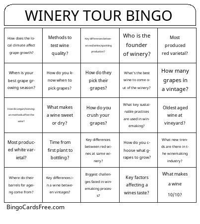 Lethbridge Wine Tour Bingo