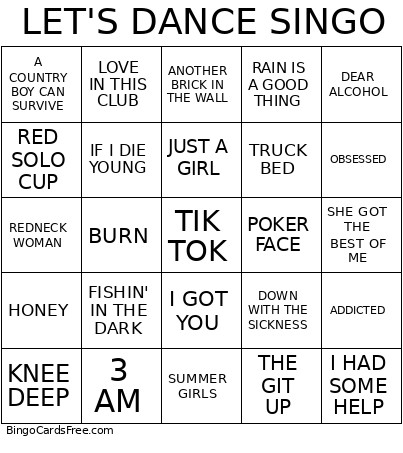 LET'S DANCE SINGO Bingo Card