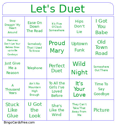 Let's Duet Bingo Card