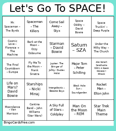 Let's Go To SPACE! Bingo Card