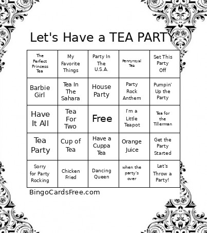 Let's Have A TEA PARTY Bingo Card