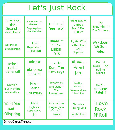 Let's Just Rock Bingo Card