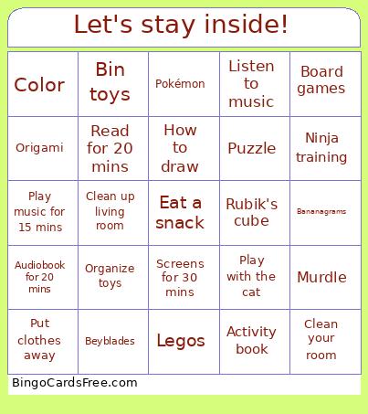 Let's stay inside! Bingo