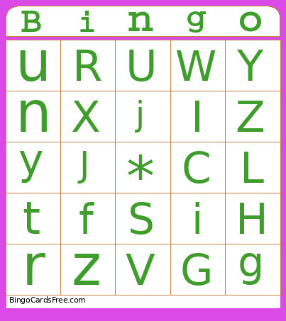 Letters Bingo Card