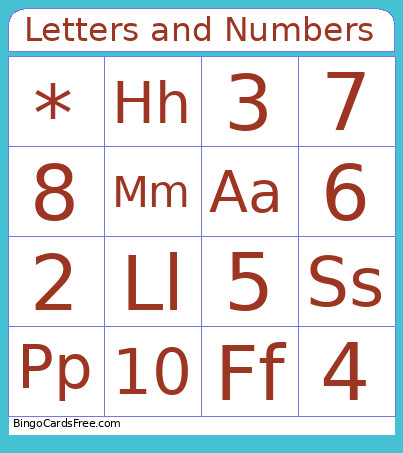 Letters And Numbers Bingo Card