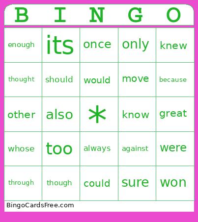 Level 3 Words Bingo Card