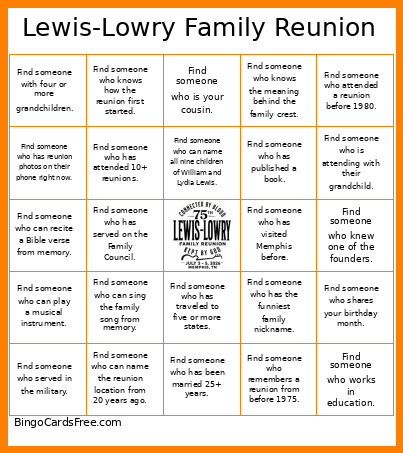 Lewis-Lowry Family Reunion Bingo Card