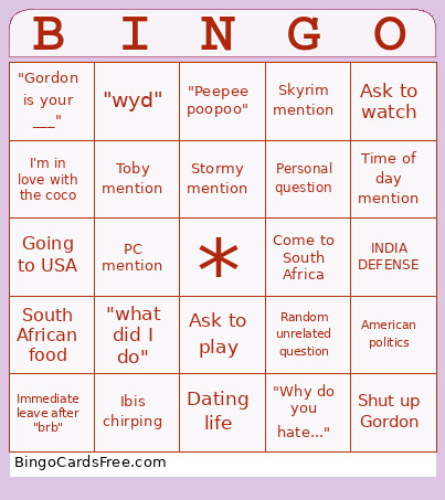 Lexer Bingo Card