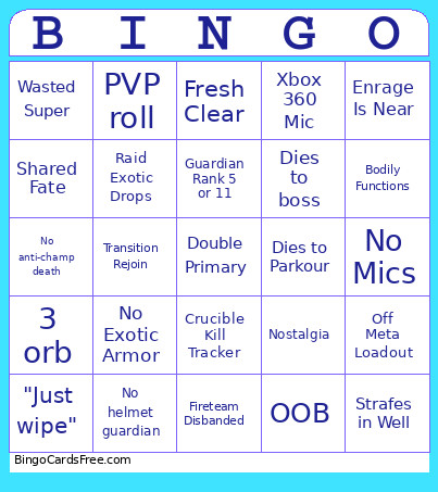 LFG Bingo Card 2