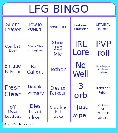 LFG Bingo Card