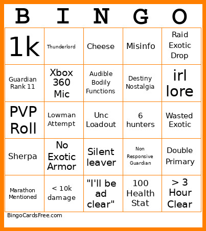LFG Bingo Card