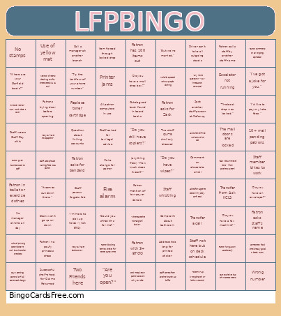 LFP Five Or More Bingo Card