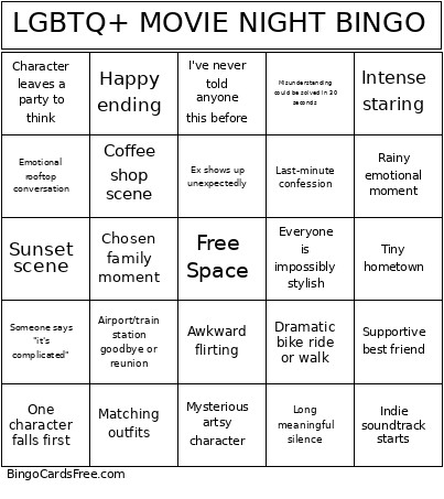 LGBTQ+ MOVIE NIGHT Bingo Card