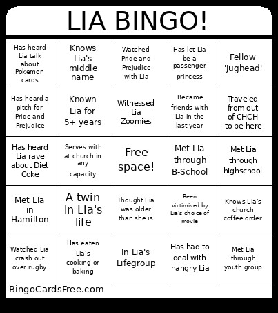 LIA ! Bingo Card