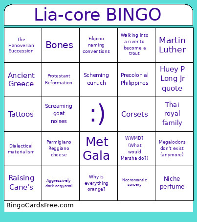 Lia-core Bingo Card