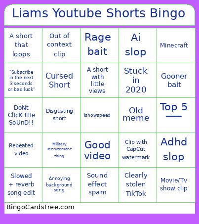Liams Youtube Shorts Bingo