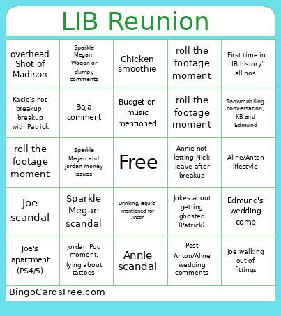 LIB Reunion 2025 Bingo Card