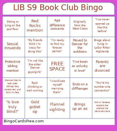 LIB S9 Book Club Bingo Card