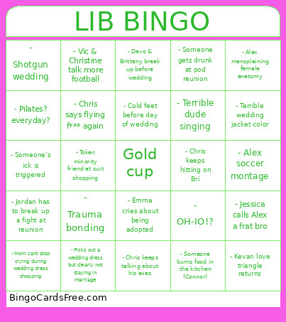 LIB Season 10 Ep 10.1 Bingo Card