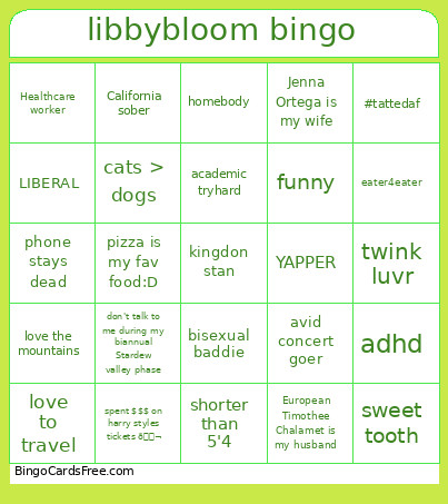 Libbybloom Bingo Card