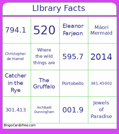 Library Facts And Fun Bingo Card