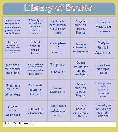 Library Of Bodrio Bingo Card