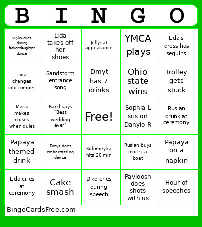 Lida And Ruslan Wedding Bingo Card