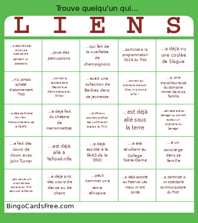 Liens Souterrains Bingo Card