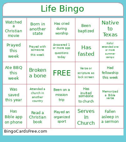 Life Bingo Card