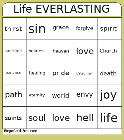 Life Everlasting Bingo Card