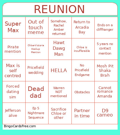 Life Is Strange Bingo Card