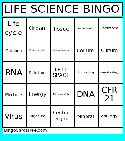 LIFE SCIENCE Bingo Card