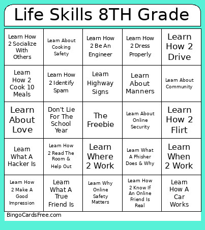 Life Skills 8TH Grade Bingo Card