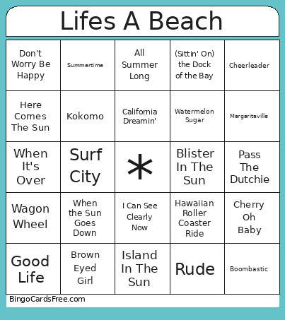 Lifes A Beach Bingo Card