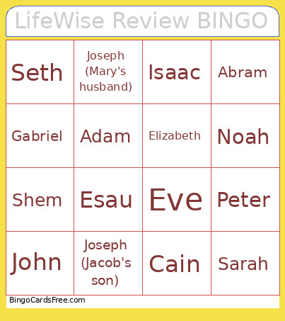 LifeWise Review Bingo Card