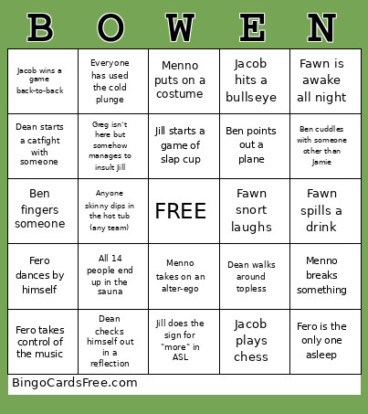 Light Green Bingo Card