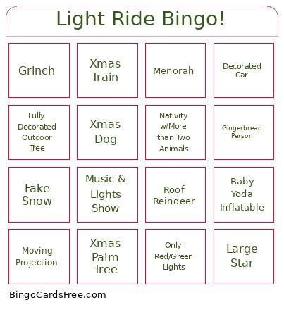 Light Ride ! Bingo Card