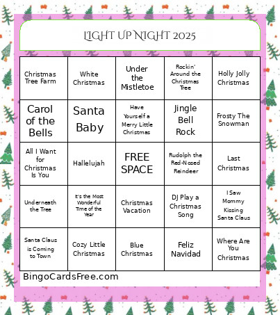 Light Up Night 2025 Bingo Card