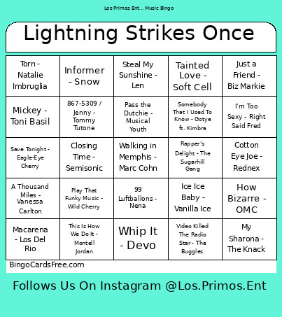 Lightning Strikes Once Bingo Card