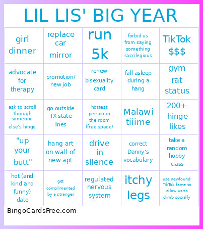 LIL LIS' BIG YEAR Bingo Card
