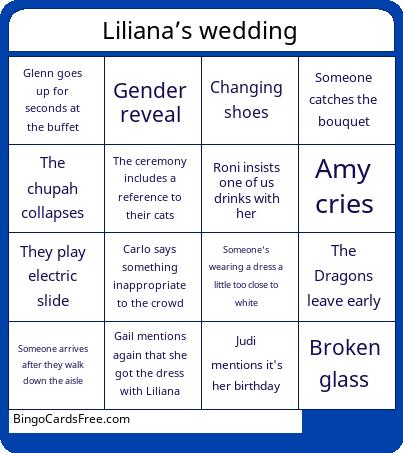 Liliana’s wedding Bingo Cards Free Pdf Printable Game, Title: Liliana’s wedding