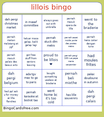 Lillois Bingo Card