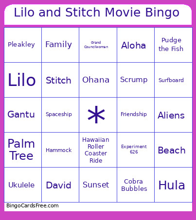 Lilo And Stitch Movie Bingo Card